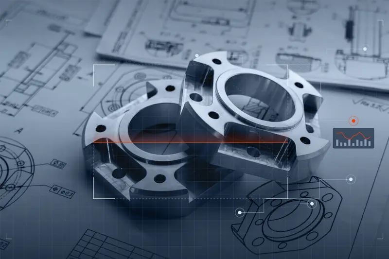 Machined flange parts on engineering drawings