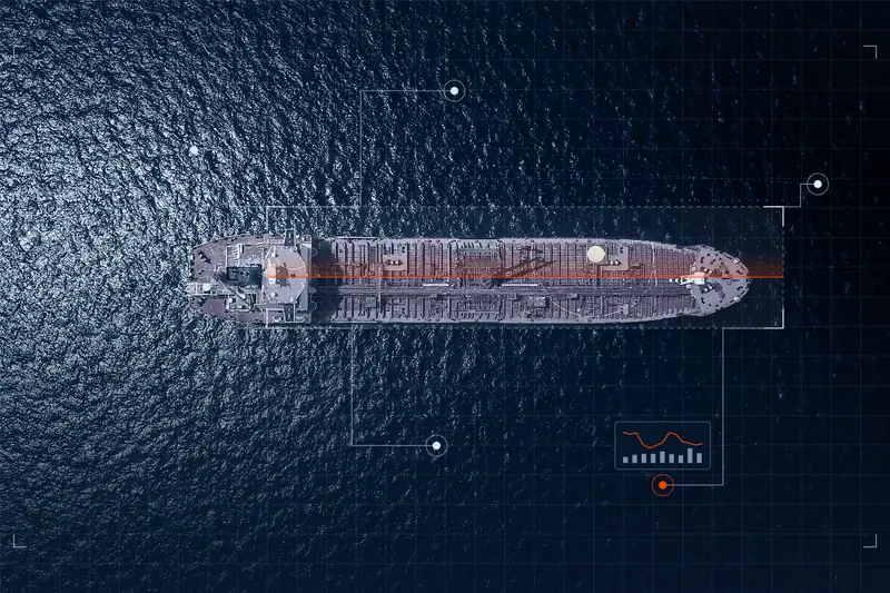 Aerial view of a tanker at sea